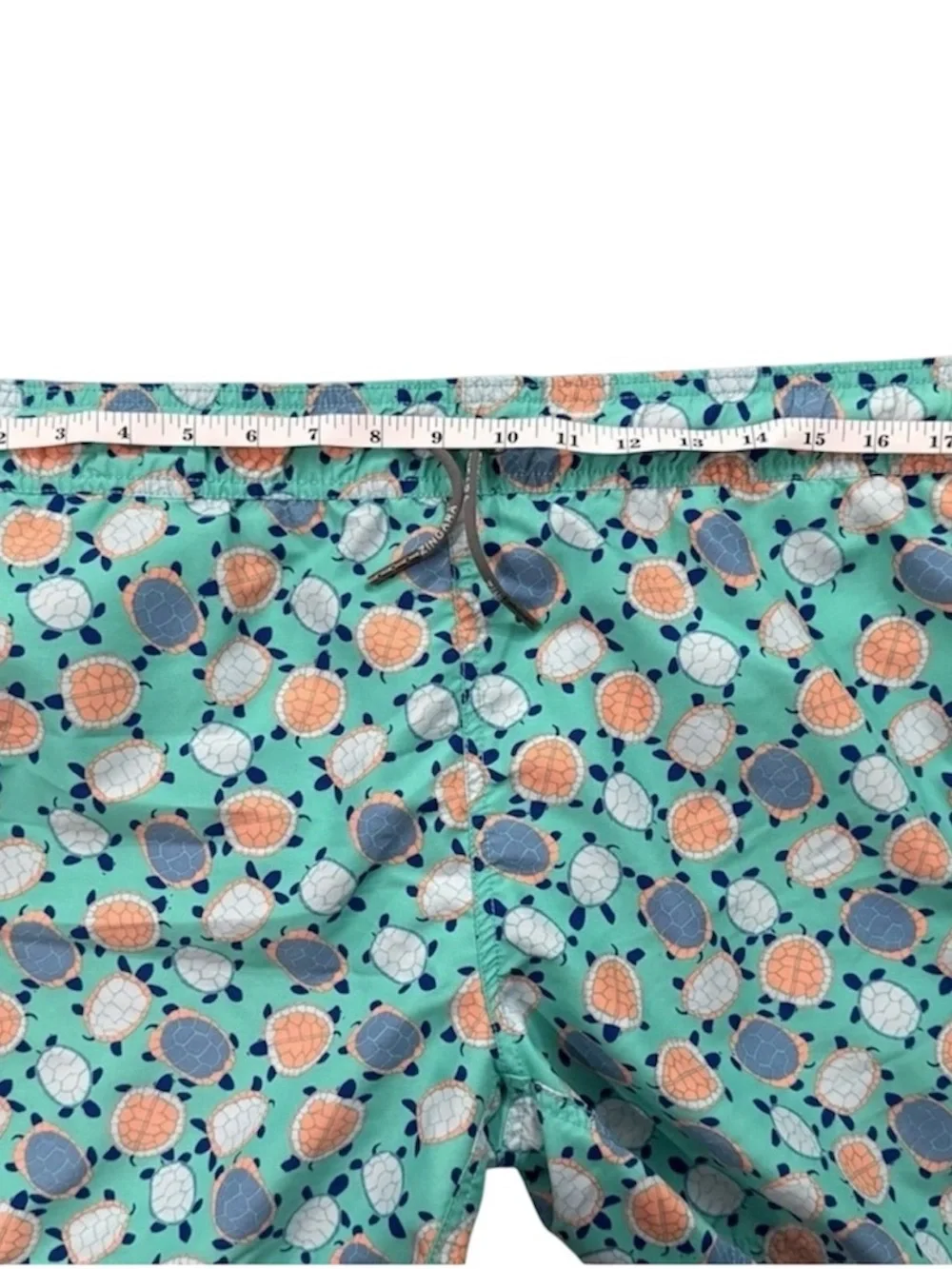 Zingara Turtle Print Swim Trunks Men’s Medium Aqua Beach Shorts Drawstring